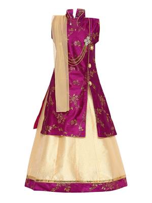 Cream Printed Silk Stitched Lehenga 1