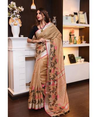 Brown Shade Handwoven Linen Saree with Jacquard Weaving 2