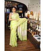 Light Spring Green Handwoven Linen Saree with Silver Border