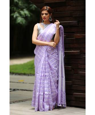 Lavender Shade Handwoven Linen Saree 1