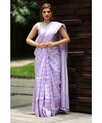 Lavender Shade Handwoven Linen Saree 2