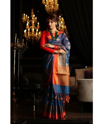 Blue Shade Maheshwari Cotton Banarasi Handwoven Saree 4