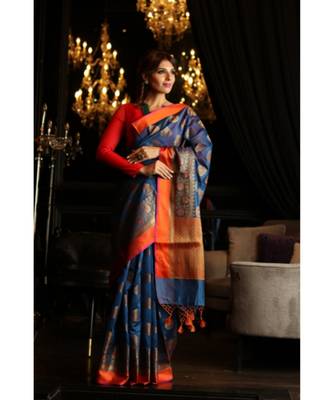 Blue Shade Maheshwari Cotton Banarasi Handwoven Saree 5