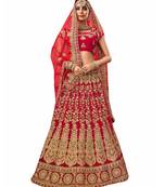 Red Embroidered Velvet Semi Stitched Lehenga With Dupatta