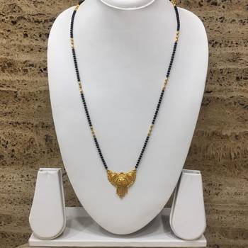 Mangalsutra With Black Gold Beads 16" Length And Golden Plated Design Pendant Traditional 1