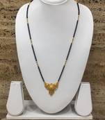 Mangalsutra With Black Gold Beads 16" Length And Golden Plated Design Pendant Traditional