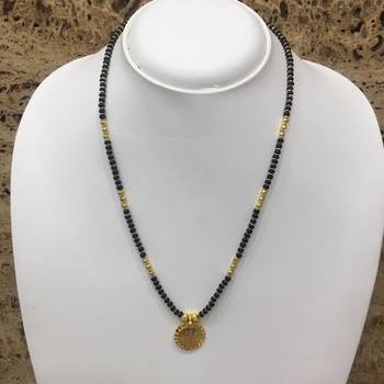 Mangalsutra With Black Gold Beads 12" Length And Golden Plated Design Ganesha Coin Pendant Traditional 1