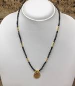 Mangalsutra With Black Gold Beads 12" Length And Golden Plated Design Ganesha Coin Pendant Traditional