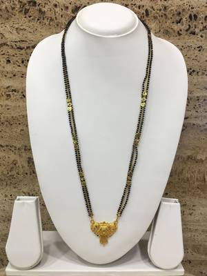 Alloy 2 Two Linewith Black Gold Beads 18" Length And Golden Plated Design Pendant Traditional 1