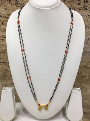 Alloy 2 Linewith Black Orange Coral Beads With 16" Length And Golden Plated Laxmi Engraving Design Pendant Traditional 1