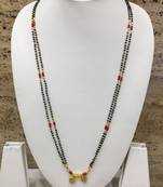 Alloy 2 Linewith Black Orange Coral Beads With 16" Length And Golden Plated Laxmi Engraving Design Pendant Traditional