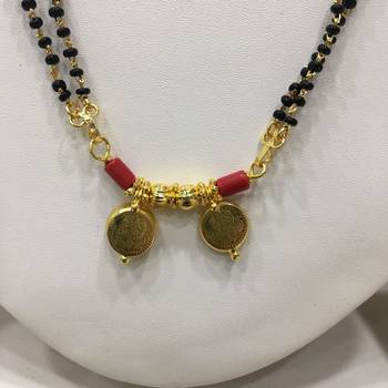 Alloy 2 Linewith Black Orange Coral Beads With 16" Length And Golden Plated Laxmi Engraving Design Pendant Traditional 2