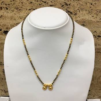 Mangalsutra With Black Gold Beads 12" Length And Golden Plated Design Vati Pendant Traditional 1