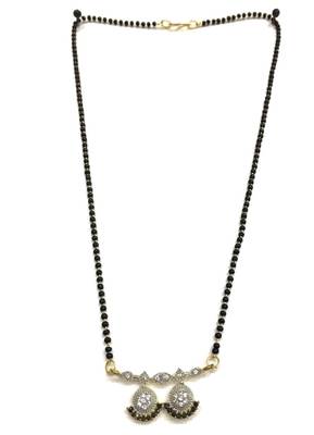 Mangalsutra With Black Beads 8" Length And Gold & Silver Plated American Diamond Pendant Traditional 1
