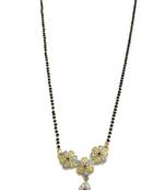 Mangalsutra With Black Beads 8" Length And Gold & Silver Plated American Diamond Floral Pendant Traditional