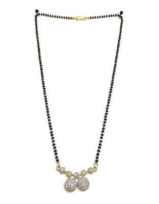 Mangalsutra With Black Beads 8" Length And Gold & Silver Plated American Diamond Pendant Traditional 1