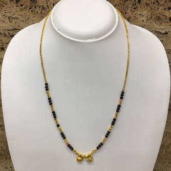 Mangalsutra With Black & Gold Beads 8" Length And Golden Plated Design Pendant And Latkan Traditional 1