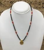 Mangalsutra With Black & Munga Beads 8" Length And Golden Plated Laxmi Coin Design Pendant And Latkan Traditional