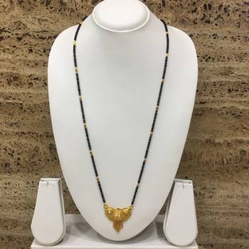 Mangalsutra With Black Beads 15" Length And Golden Plated Design Pendant And Latkan Traditional 1