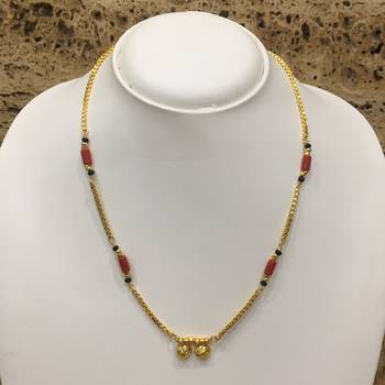 Gold Plated Mangalsutra Necklace 18-Inch Length Chain Golden Vati Tanmaniya Pendant Traditional Black Orange Coral Beads 1