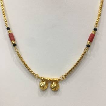 Gold Plated Mangalsutra Necklace 18-Inch Length Chain Golden Vati Tanmaniya Pendant Traditional Black Orange Coral Beads 2