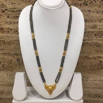 4 Four Line Coin In Center 18" Length And Golden Plated Design Pendant Traditional Mangalsutra 1