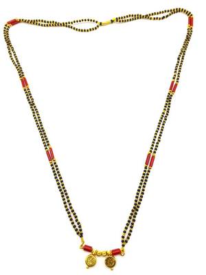 Black & Orange Coral/Munga (Mangal) Beads 15" Length And Golden Plated Design Pendant And Latkan Traditional 1