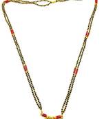 Black & Orange Coral/Munga (Mangal) Beads 15" Length And Golden Plated Design Pendant And Latkan Traditional