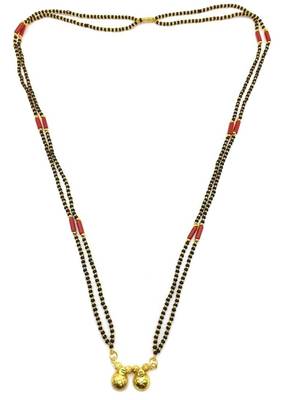 Black & Orange Coral/Munga (Mangal) Beads 15" Length And Golden Plated Design Pendant And Latkan Traditional 1
