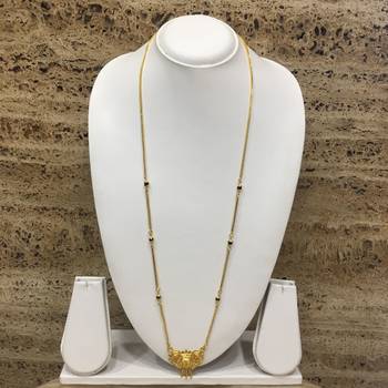 Gold Plated Mangalsutra Necklace 30-Inch Length Chain Golden Plated Pendant And Latkan Traditional Black & Gold Beads 1