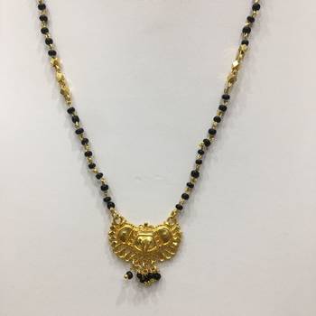 Gold Plated Mangalsutra Necklace 20-Inch Length Chain Golden Plated Pendant And Latkan Traditional Black & Gold Beads 2