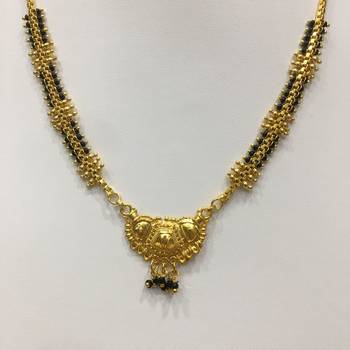 Gold Plated Mangalsutra Necklace 18-Inch Length Chain Golden Plated Pendant And Latkan Traditional Black & Gold Beads 2