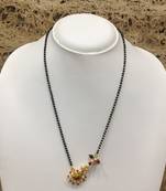 Gold Plated Mangalsutra Necklace 18-Inch Length Chain Golden Nath Pendant Enamal Work Pearls Traditional Black Beads