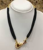 14-Inch Length Chain Golden Nath Pendant Enamal Work Pearls Traditional Black Beads 6 Line Multilayer