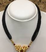 14-Inch Length Chain Golden Nath Pendant Enamal Work Pearls Traditional Black Beads 6 Line Multilayer