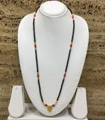 28-Inch Length Chain Golden Laxmi Coin Vati Tanmaniya Pendant Traditional Black Orange Coral Beads