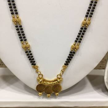 32-Inch Length Chain Golden 3 Laxmi Coin Vati Tanmaniya Pendant Traditional Black & Gold Beads 2