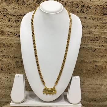 28-Inch Length Chain Golden 5 Laxmi Coin Vati Tanmaniya Pendant Traditional Black & Gold Beads 1