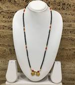 26-Inch Length Chain Golden Vati Tanmaniya Pendant Traditional Black & Orange Coral Beads