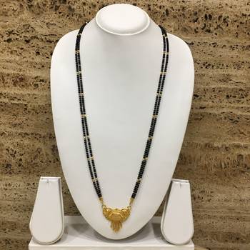 Gold Plated Mangalsutra Necklace 28-Inch Length Chain Golden Plated Pendant And Latkan Traditional Black & Gold Beads 1