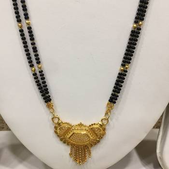 Gold Plated Mangalsutra Necklace 28-Inch Length Chain Golden Plated Pendant And Latkan Traditional Black & Gold Beads 2