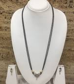 28-Inch Length Gold & Silver American Diamond Peacock Pendant Traditional Black Beads