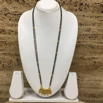 28-Inch Length Chain Golden 5 Laxmi Coin Vati Tanmaniya Pendant Traditional Black & Gold Beads 1