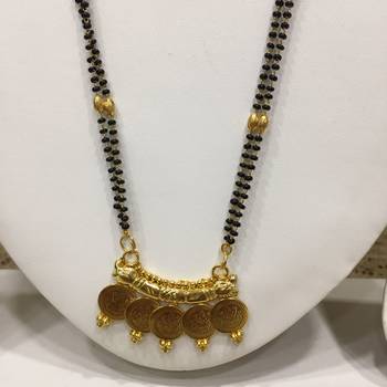 28-Inch Length Chain Golden 5 Laxmi Coin Vati Tanmaniya Pendant Traditional Black & Gold Beads 2