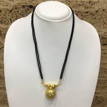 Gold Plated Mangalsutra Necklace 20-Inch Length Chain Golden Vati Tanmaniya Pendant Traditional Black Beads S 1