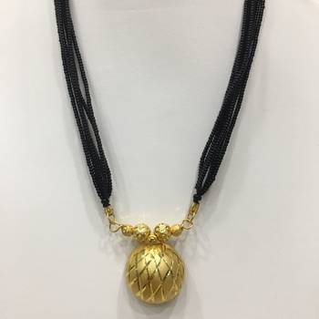Gold Plated Mangalsutra Necklace 20-Inch Length Chain Golden Vati Tanmaniya Pendant Traditional Black Beads S 2