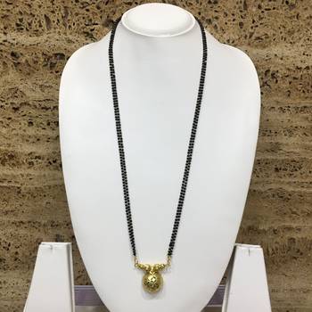 Gold Plated Mangalsutra Necklace 36-Inch Length Chain Golden Vati Tanmaniya Pendant Traditional Black & Gold Beads 1