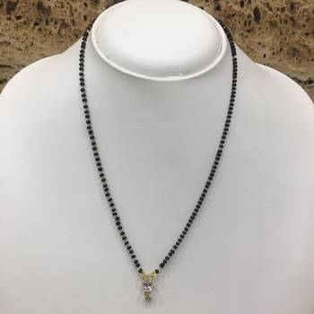 Gold Plated Mangalsutra Necklace 18-Inch Length Gold & Silver American Diamond Solitaire Drop Pendant 1