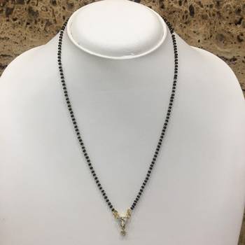 Gold Plated Mangalsutra Necklace 18-Inch Length Gold & Silver American Diamond Solitaire Triangle Pendant 1