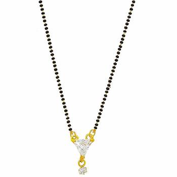 Gold Plated Mangalsutra Necklace 18-Inch Length Gold & Silver American Diamond Solitaire Triangle Pendant 2